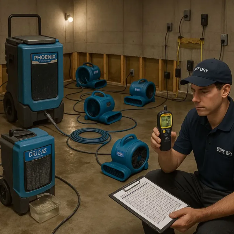 Structural Drying and Dehumidification process in Mountain Ranch, CA